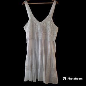 Kings Road Womens Plus Size Smocked Summer Boho V-Neck Midi Dress Size 2X White